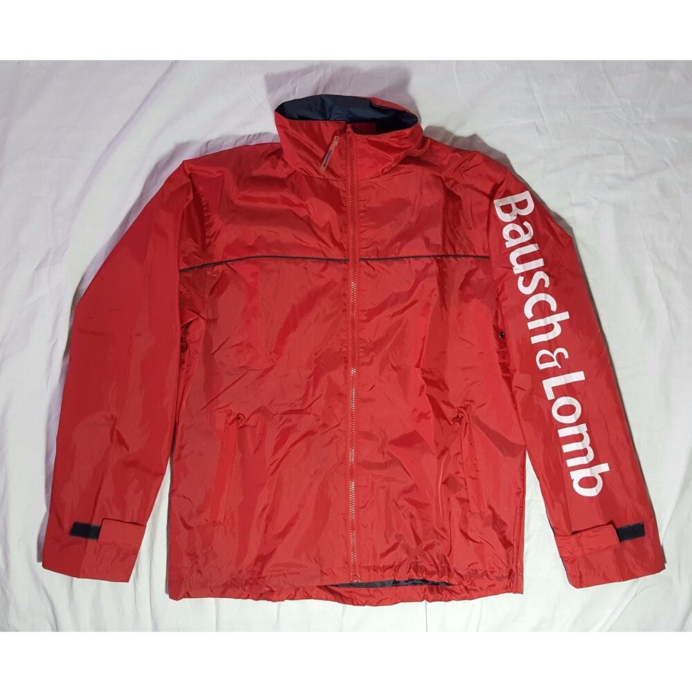 Vintage Rare Bausch & Lomb Spellout Hooded Windbreaker Jacket Size Small